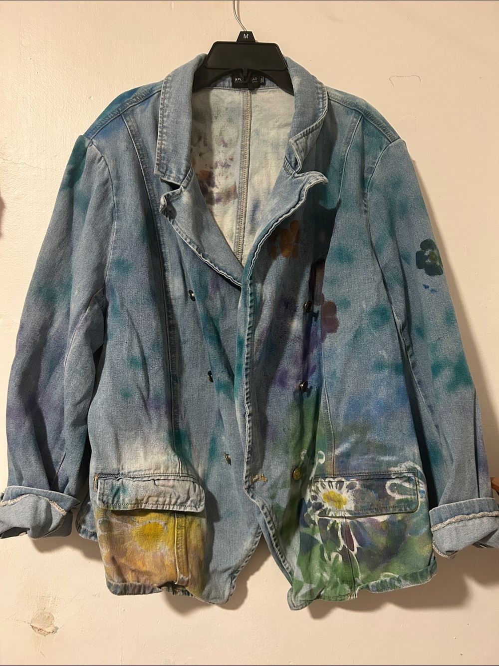 Light Blue Painted Denim Jacket - Artistic Jean Jacket